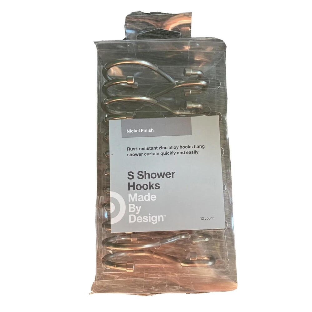 Made By Design 12 Ct Shower Hooks S-Hooks  Nickel Finish New